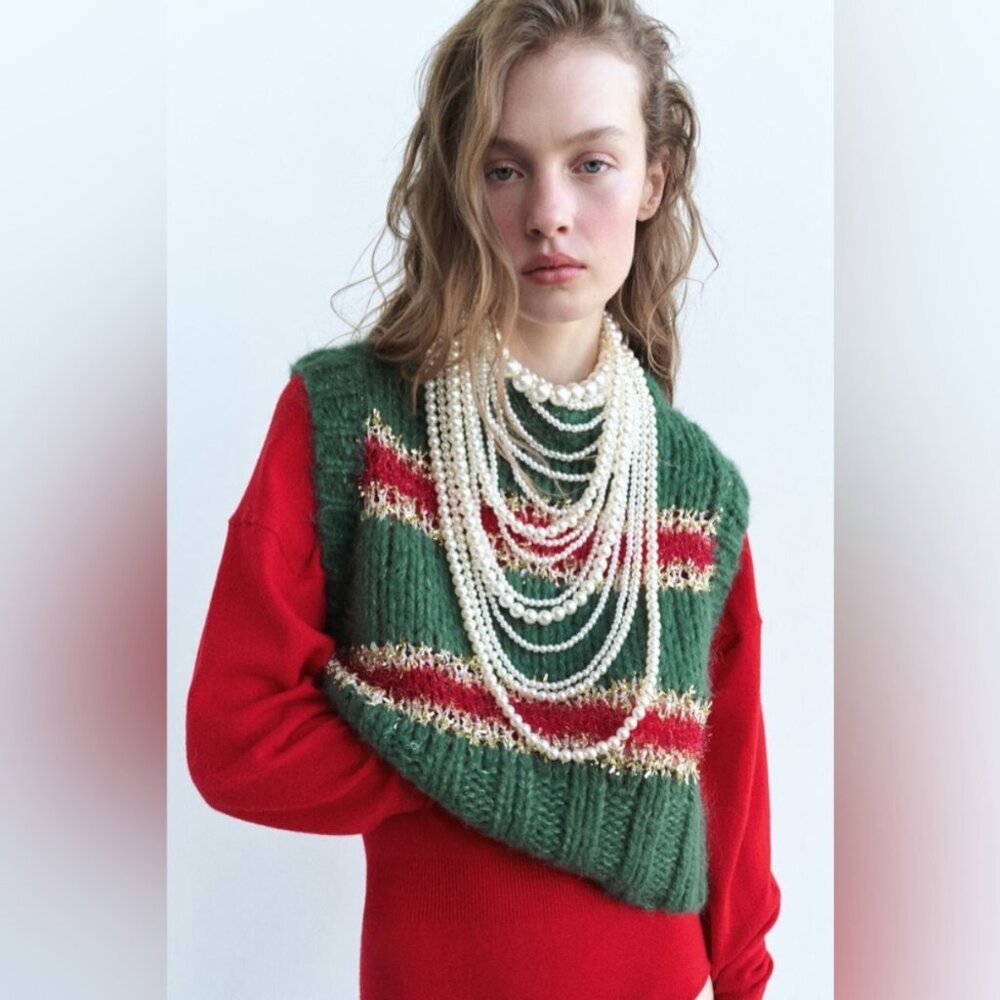 Zara Red and Green Sweater Vest